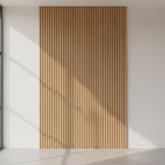 Painel Ripado Vertical em Carvalho Natural - Vista frontal